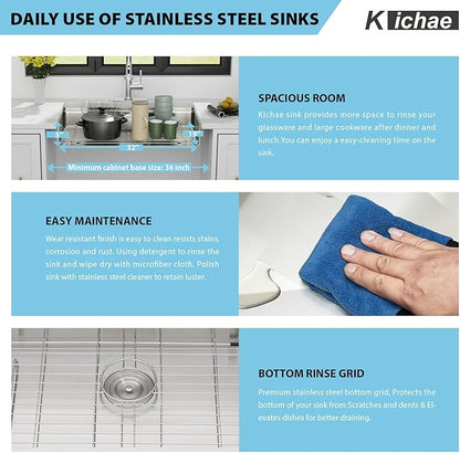 32 Kitchen Sink Undermount Workstation - Kichae 32x19x5 Undermount Kitchen Sinks Shallow Ledge Workstation 16-Gauge Stainless Steel Deep Single Bowl Under Counter Handmade Basin
