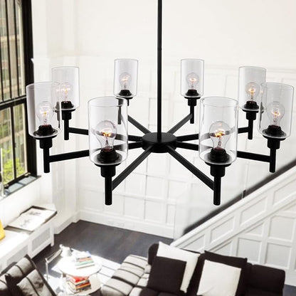 A Million 27.5" Black Chandelier 5 Lights, Kitchen Island Lighting Industrial Chandelier with Clear Glass Shade, Ceiling Pendant Light for Farmhouse Dining Room Living Room Bedroom