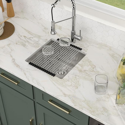 Logmey 17“ Undermount Bar Sink 17x17 Small Square Handmade Kitchen Sink 16 Gauge Stainless Steel Bar Prep Sink 9 Inch Deep Kitchen Sink Single Bowl RV Sink