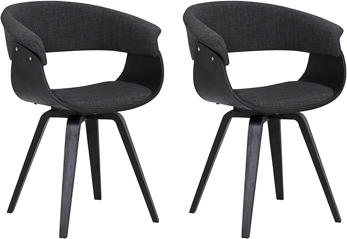 Armen Living Summer Contemporary Dining Chair in Black Brush Wood Finish and Charcoal Fabric - Set of 2