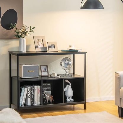 Giantex Buffet Sideboard, Wooden Cupboard, Kitchen Pantry w/Spacious Countertop, Large Open Shelf, 3 Cube Storage Cabinet, Sturdy Rustproof Steel Frame, Modern Stationary Island, Black