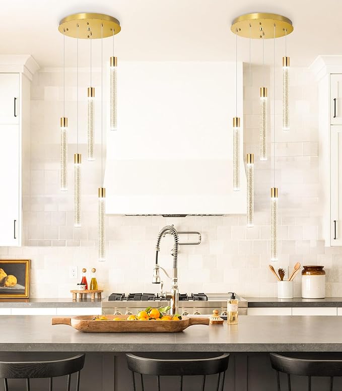 Modern Crystal Chandelier for Kitchen Island 5-Lights LED Pendant Lights Lighting for Dining Room Dimmable Ceiling Hanging 3000K-6000K