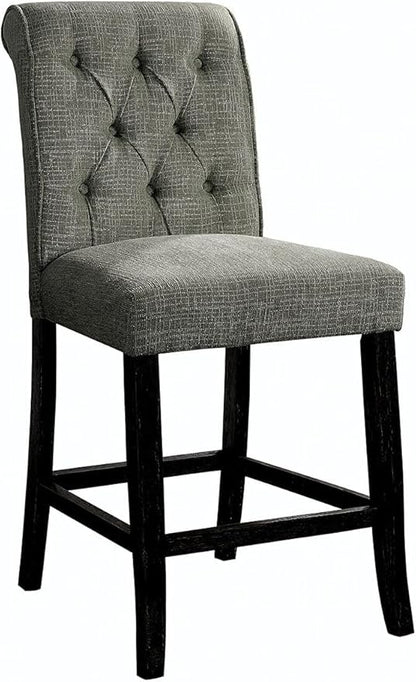 Rustic Gray Counter Height Chairs Set of 2, Chenille Upholstered Dining Chairs with Scrolled Backs for Kitchen Island