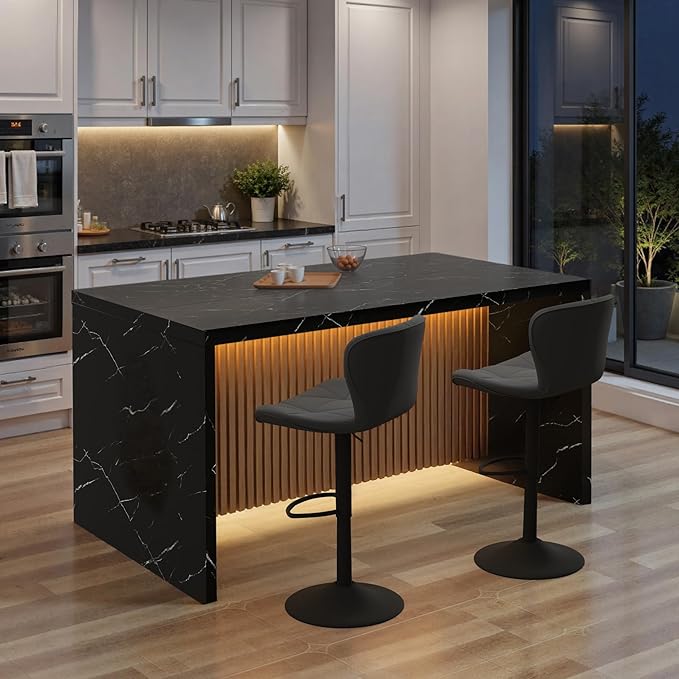 67" Large Modern Rectangle Dining Table for 4-6 People, Imitation Marble Island Table with LED Lights for Kitchen,Dining Room, Bar, Office, Living Room