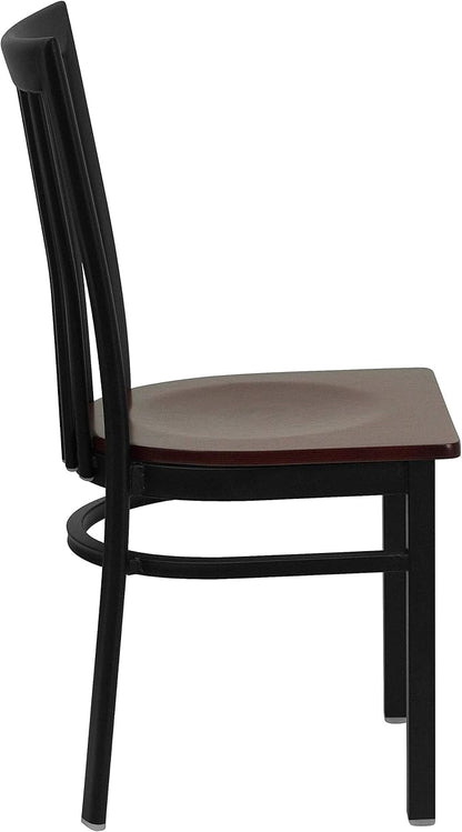 Flash Furniture 4 Pk. HERCULES Series Black School House Back Metal Restaurant Chair - Mahogany Wood Seat