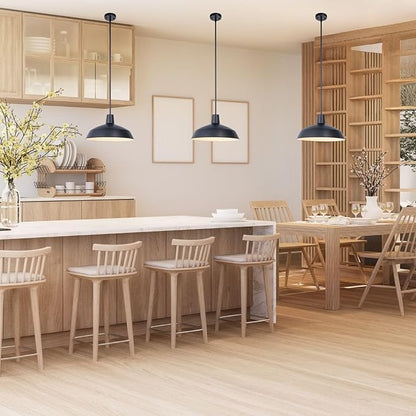 3 Pack Modern Black Kitchen Island Pendant Light 16 inches Metal Shade White inside Finish Gold Accent,Multiple Stems Rods Adjustable Hanging Height Ceiling Lamp E26 for Dining Room Hallway