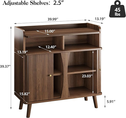 Decofy 39" Buffet Sideboard Cabinet, Mid Century Modern Console Cabinet with Roller Shutter Sliding Doors & Adjustable Shelves for Kitchen Cabinets, Living Room, Entryway, Coffee Bar Cabinet (Walnut)