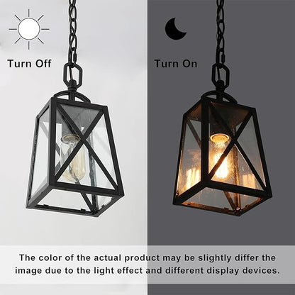 Outdoor Pendant Light Fixture, Farmhouse Exterior Anti-Rust Hanging Lights, Black Ceiling Outdoor Light with Seeded Glass, Hanging Lantern for Front Door, Entry, Porch, and Gazebo