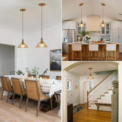 HDDFL Glass Pendant Lights Modern Pendant Lighting Fixtures Hanging Lamp for Kitchen Island Bedroom Dining Room Coffee Shop Hallway Amber and Brass