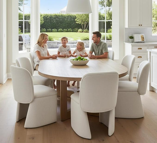 Hyfirm Modern Upholstered Dining Chairs Set of 8, Chenille Accent Side Dining Chairs for Kitchen Dining Room Living Room, White