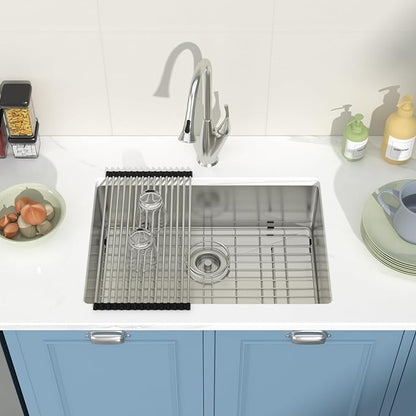 26 Undermount Kitchen Sink 26"x18"x8" Single Bowl 16 Gauge Stainless Steel Under Counter Single Bowl Kitchen Sinks Basin with Drain Strainer
