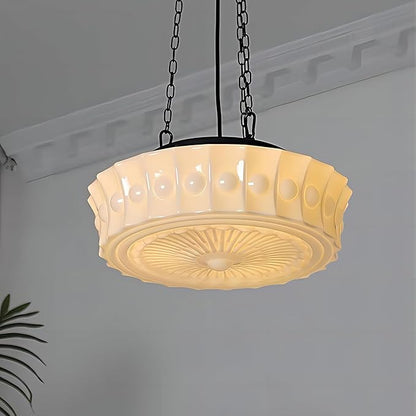 Milk Glass Pendant Light, 14" Mid Century Modern Schoolhouse Hanging Ceiling Light Fixture, Vintage Chandelier for Bedroom, Dining Room,Hallway,Kitchen Island, 4*G9 Dimmable Bulbs Included, 3000K