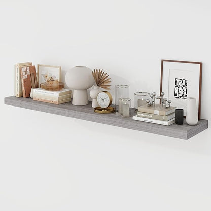 Acovy 48 Inch Floating Shelves, 9.3" Deep Floating Shelf Wall Mounted, 48" Wall Shelves, Rustic Deep Bookshelf, Large Display Shelves & Storage Shelves for Bedroom, Living Room, Gray, Set of 1