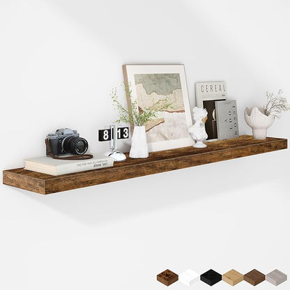 Fun Memories 55 Inch Floating Shelves - 9 Inch Deep Rustic Wooden Wall Shelves - Extra Deeper & Thicker Wall Mounted Storage Shelf for Living Room, Kitchen, Farmhouse - 55" W x 9" D x 1.8" H - Brown