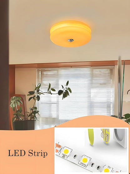 Bofea-Mid Century Modern Orange Glass Flush Mount Ceiling Lamp,Hallway Ceiling Light,Large Round LED Ceiling Light Fixture for Living Room,Bathroom, Bedroom.