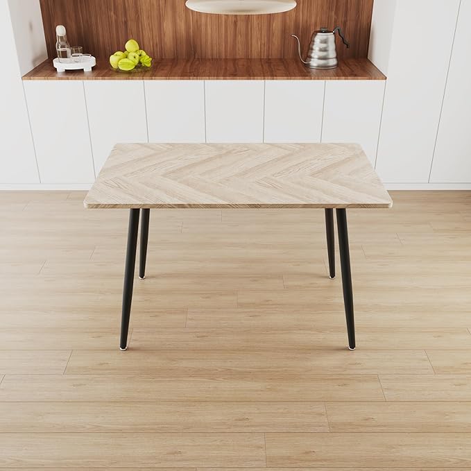 47" Waterproof MDF Dining Table, Island Table with Metal Legs, Rustic Dining Tables with Non-Slip Pads for Kitchen & Family Gatherings, Wood