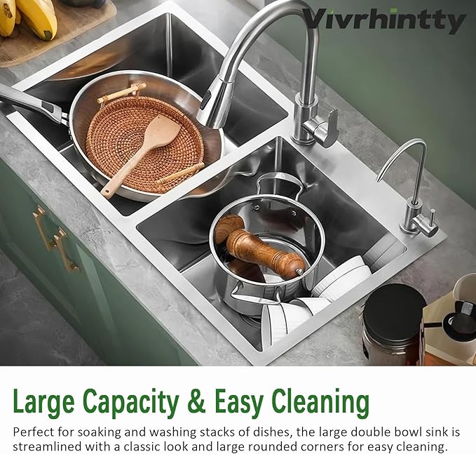 30-inch Kitchen Sink, Double Bowl Drop-in/Top-Mount 304 Stainless Steel with Nano Coating, Includes Drain Assembly & Fruit Basket for Modern Kitchen (30.7" x 16.9")
