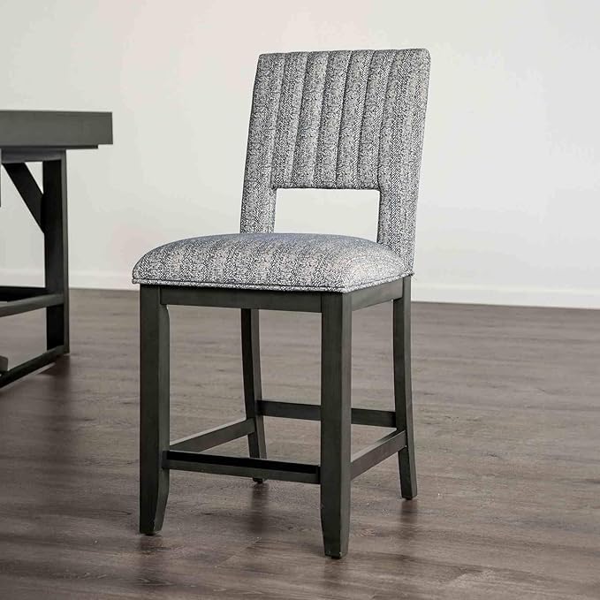 LIFE SKY Counter Height Dining Chair Set: Transitional Style 2-Piece Set with Padded Seat & Back - Blue Gray Fabric & Rubberwood Frame for Kitchen Island & Home Decor