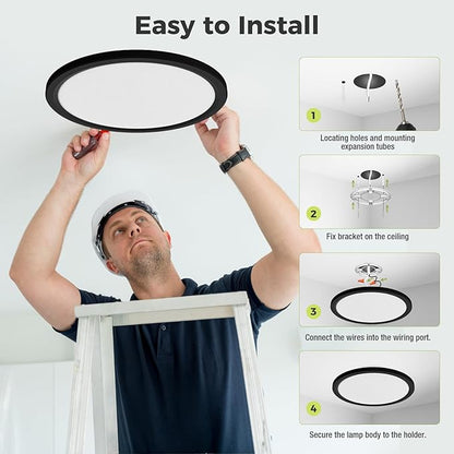 hepside 1Pack LED Flush Mount Ceiling Light Fixture, 15Inch 30W, Dimmable&3000K/3500K/4000K/5000K/6500K Adjustable Low Profile Ceiling Lights, Round Flat Ceiling Light for Kitchen,Hallway-Black