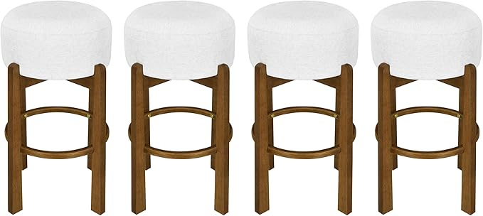 Set of 2 Bar Stools for Kitchen Island, Solid Rubberwood Counter Height Chairs with Dark Walnut Frame & Ivory Cushion, Mid-Century Modern Indoor Dining Stools with Footrest (4, Dark Walnut)