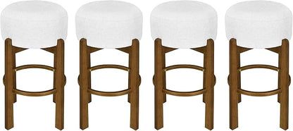 Set of 2 Bar Stools for Kitchen Island, Solid Rubberwood Counter Height Chairs with Dark Walnut Frame & Ivory Cushion, Mid-Century Modern Indoor Dining Stools with Footrest (4, Dark Walnut)
