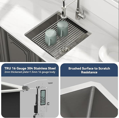 LORDEAR 18 inch Undermount Bar Sink Workstation - 18x19x10 Inch Bar Prep Sink 16 Gauge Stainless Steel Single Bowl Handmade RV Outdoor BBQ Camper Sink with Full Cutting Board