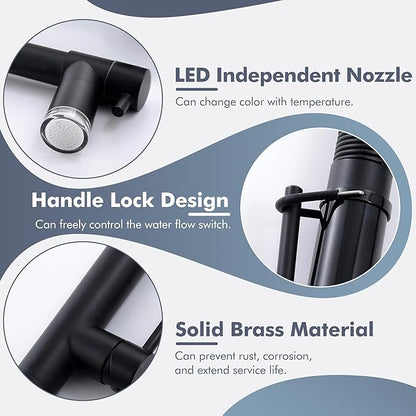 GIMILI Matte Black Kitchen Faucet with Pull Down Sprayer Commercial Kitchen Faucet with LED Double-Headed Single Handle Spring Stainless Steel Brushed Nickel Kitchen Sink Faucet