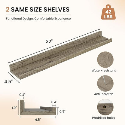 Dreamland Picture Ledge Shelf for Wall, Floating Shelves Set of 2,32 inch Long Floating Shelves with Lip for Living Room,Bedroom,Bathroom,Kitchen,Grey