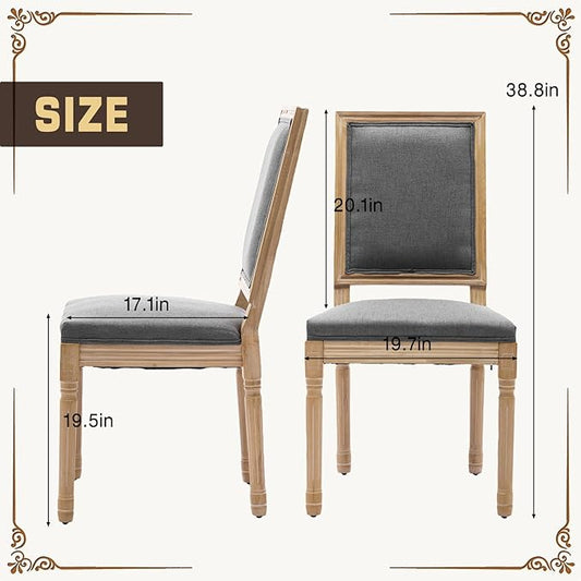 SoarFlash French Dining Chairs Set of 2, Vintage Dining Chairs with Rattan Backrest, Wooden Framehouse Chairs for Living Room, Kitchen, Restaurant, Grey