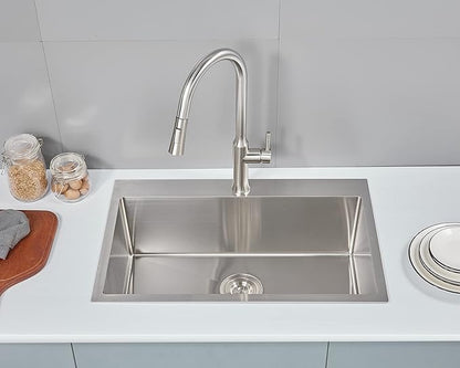 MENATT 30 inch Drop in Kitchen Sink, 304 Stainless Steel Single Bowl Topmount Kitchen Sink with 1 Hole, 9 inch Deep Single Bowl Sink, D30""xW18""xH9"", Brushed, OKL3018U-24