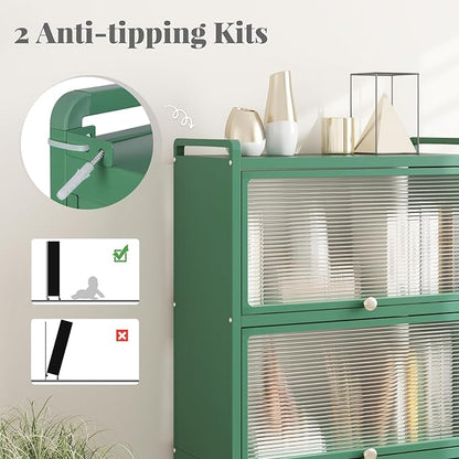 Giantex 5-Tier Kitchen Storage Cabinet, Mobile Microwave Stand with Flip-up PC Doors, Freestanding Kitchen Bakers Rack with 4 Rolling Casters, for Dining Room, Living Room and Study, Green