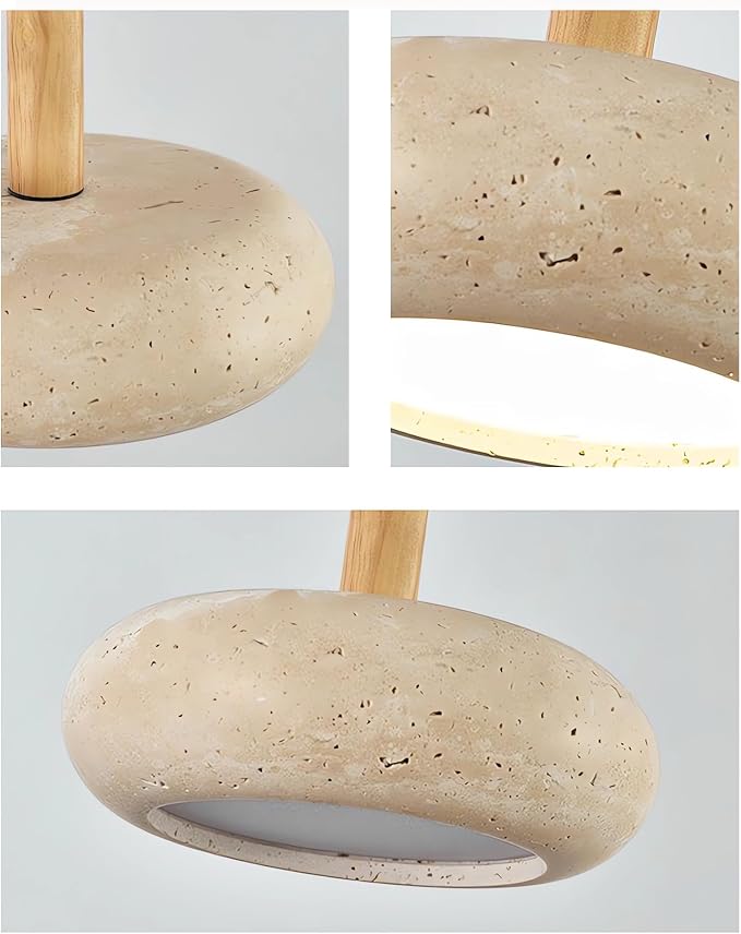 Japanese Wabi sabi Pendant Light with Natural Stone Shade, Dimmable Modern Wood Hanging Lamp Fixture, Adjustable Height Pendant Lamp for Bedroom, Kitchen Island, Dining Room, Restaurant, Cafe, Bar (E)