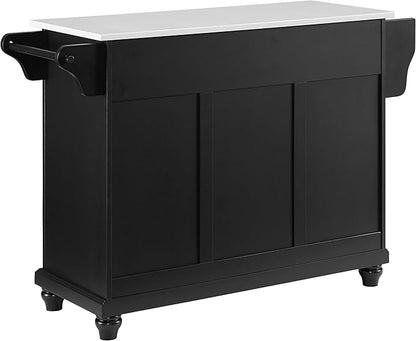 Crosley Furniture Cambridge Stone Top Rolling Kitchen Island Storage Cart, Microwave Stand, Spice Rack, Black