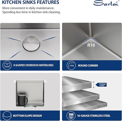 Sarlai 12 Bar Sink Undermount - 12 x 15 Inch Workstation Bar Prep Sink Undermount Single Bowl Tight Radius 16 Gauge Stainless Steel RV Sink Kitchen Sink Basin