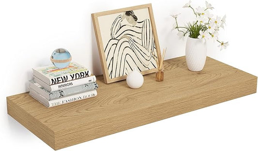 Heimlove 24 x 12 Inch Deep Floating Shelves Wall Mounted with Invisible Brackets,Storage Hanging Shelf for Wall Decor in Bathroom, Bedroom, Toilet, Kitchen, Living Room, Office Set of 1 (Oak)