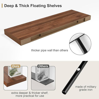 Heimlove 12" Deep Floating Shelves for Wall Shelf Over Toilet Mounted Farmhouse Long 55 Inches Set of 1, Farmhouse Shelves with Invisible Brackets for Living Room, Kitchen, Bedroom, Walnut