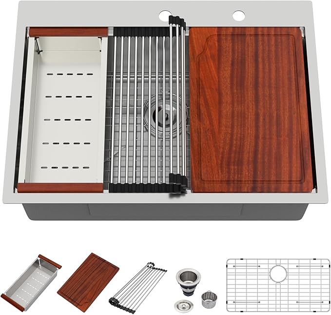 30 Drop In Kitchen Sink - Beslend 30x22 Inch Single Bowl Workstation Sinks Stainless Steel Top Mount Sink 16 Gauge Handmade Topmount Kitchen Basin with Accessories