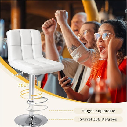 DUMOS Bar Stools Set of 4, 24 inch Counter Height Bar Stools, Upholstered Modern Kitchen Barstools with Metal Base, PU Leather Saddle Stools for Kitchen Island, Snowy White