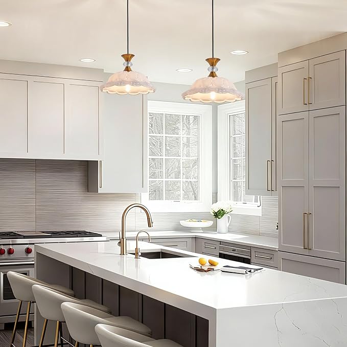 Plug in Gold Pendant Light Plugin Kitchen White Glass Pendant Lighting Fixtures with Cord Switch Vintage Hanging Lamp for Island Dining Table Bedroom Living Room