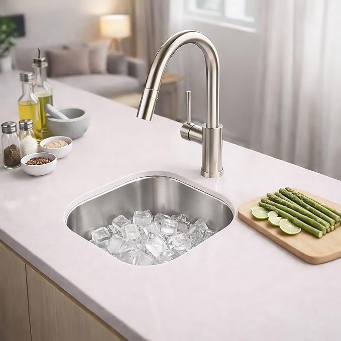 ORLANDO 16x16 inch Undermount Bar Prep Sink – 18 Gauge Stainless Steel Single Bowl Compact Kitchen Sink with Basket Strainer for Small Kitchen & Wet Bar