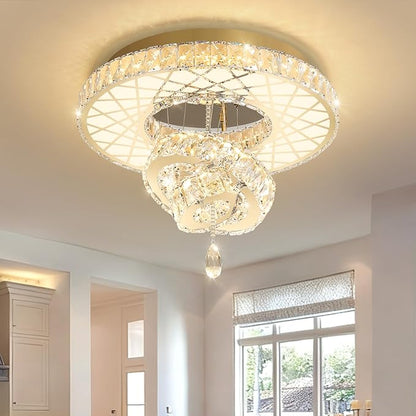 HAIXIANG LED Chandelier Modern Ceiling Dimmable Light Fixture Crystal Chandelier for Bedroom Dining Room Gold