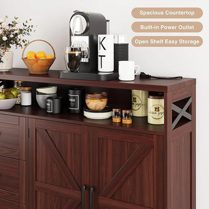 Befrases Dark Brown Farmhouse Storage Cabinet with Doors & Drawers, Sideboard Buffet Cabinet with Storage, Kitchen Pantry Hutch, Coffee Bar Station Table for Kitchen, Livingroom, Dining Room