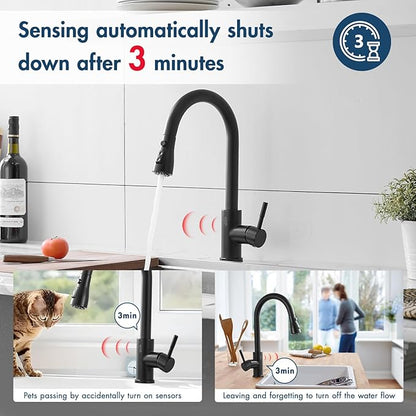 GIMILI Matte Black Touchless Kitchen Faucet with Pull Down Sprayer Motion Sensor Hands-Free Smart Activated Sink Faucet
