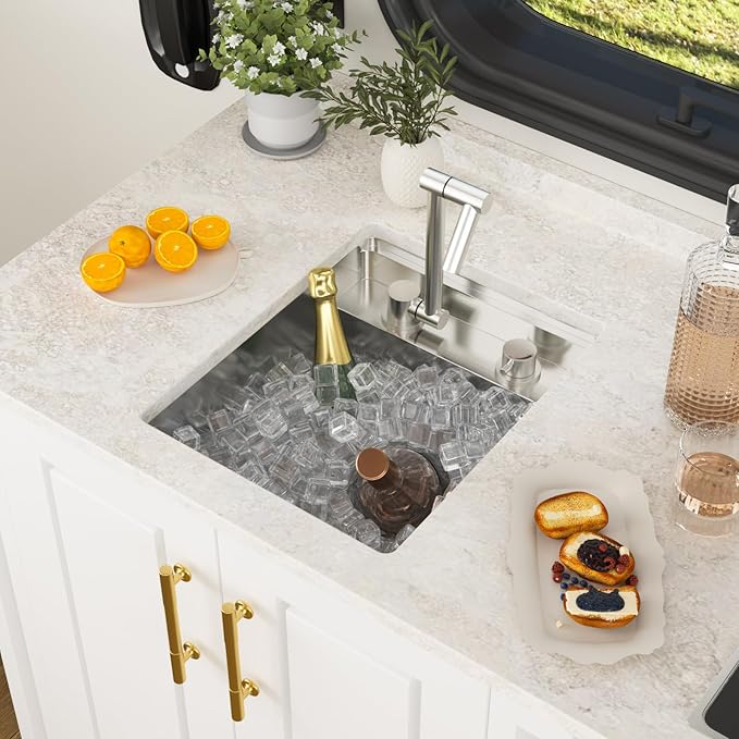 15x18 Inch Outdoor Sink Undermount RV Sink Workstation 16 Gauge Stainless Steel Single Bowl Handmade Concealed Outdoor Kitchen Sinks With Folding Faucet 15"x18"x9"