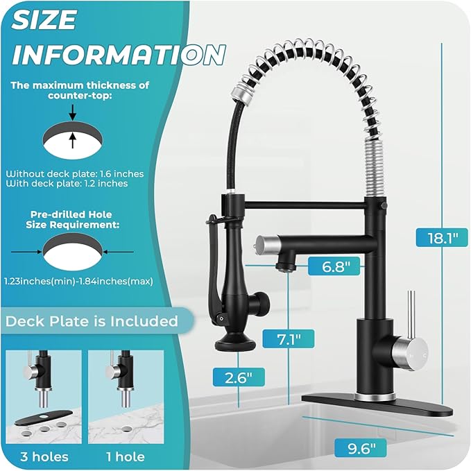 Kitchen Faucet with Pull Down Sprayer - Brushed Nickel Single Handle Commercial Kitchen Faucets, 2-Spout Stainless Steel Spring Pull Out Kitchen Sink Faucet 1/3 Hole with Deck Plate