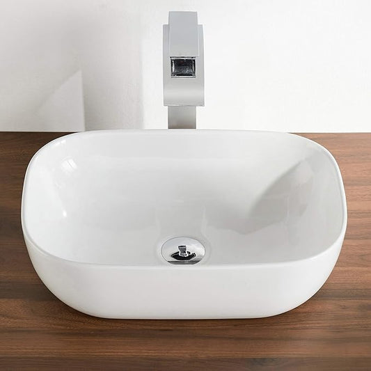 DeerValley DV-1V432 Prism Rectangular Bathroom Vessel Sink White Above Counter Vanity Porcelain Ceramic