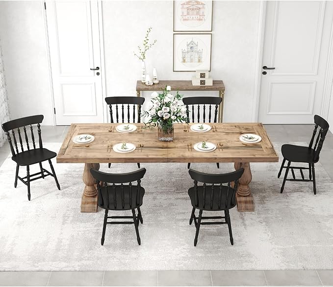 chairus Vintage Black Dining Chairs Set of 8, Farmhouse Windsor Wooden Dining Room Chairs with Turned Spindle Back & Legs, Traditional Colonial Armless Side Kitchen Chairs