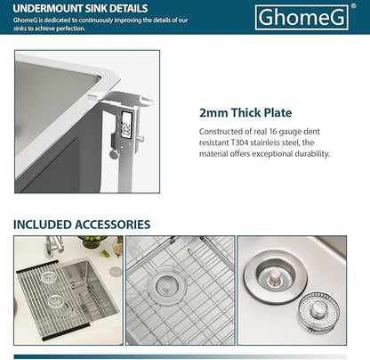 18 Undermount Kitchen Sink 18"x18"x8" Single Bowl 16 Gauge Stainless Steel Under Counter Single Bowl Kitchen Sinks Basin with Drain Strainer