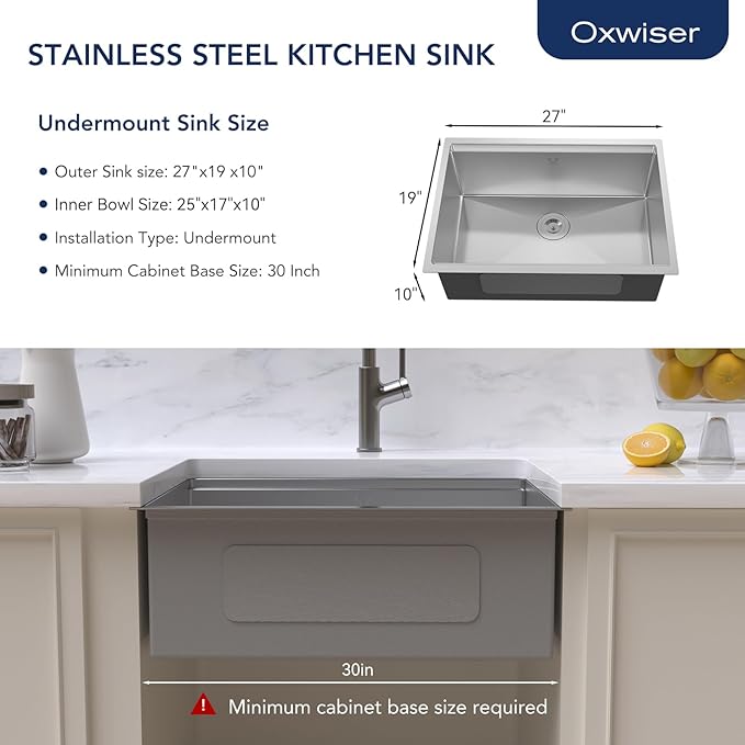 27 Inch Undermount Kitchen Sink 16 Gauge Stainless Steel Ledge Workstation Sink Round Corners Deep Single Bowl Kitchen Sinks with Accessories 27"x19"x10"