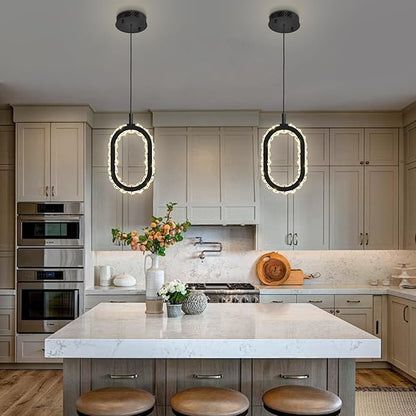 Black 1 Ring Pendant Lights Kitchen Island Single Head Crystal Chandeliers Foyer Entrance Modern LED Dimmable Chandeliers